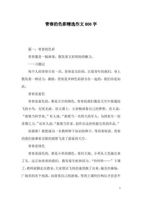 青春的色彩精选作文800字