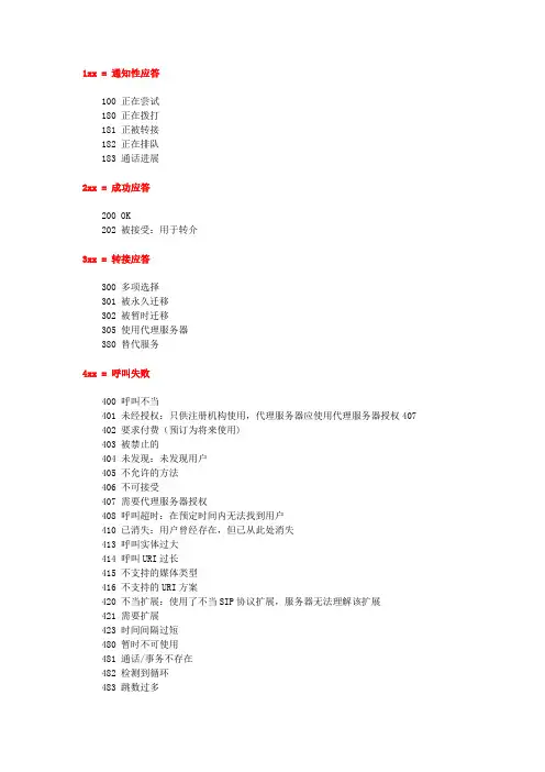 SIP消息代码含义