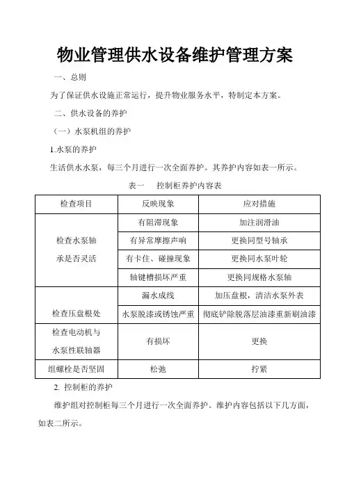 物业管理供水设备维护管理方案