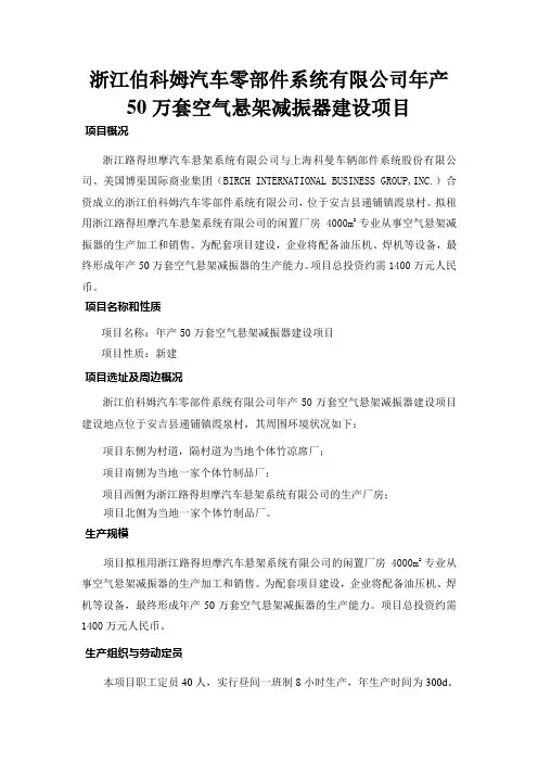 浙江伯科姆汽车零部件系统有限公司年产50万套空气悬架减振...