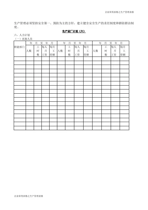 生产设厂计划(六)