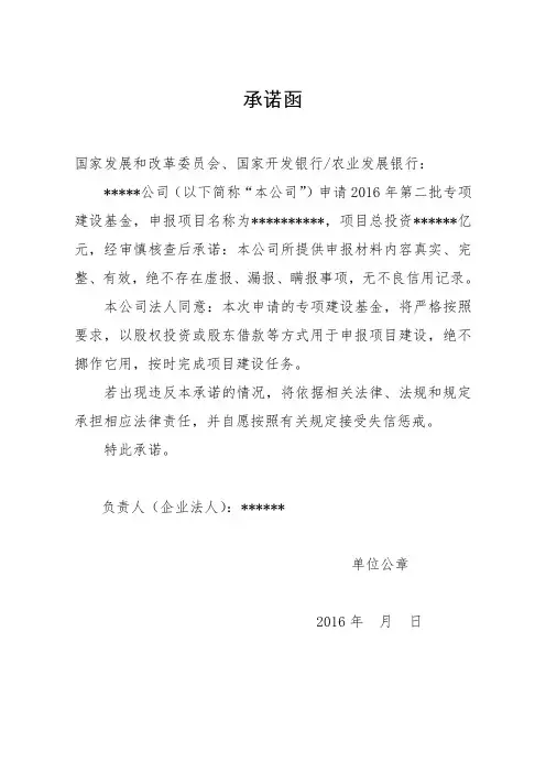 (供参考)专项建设基金承诺函建议模板