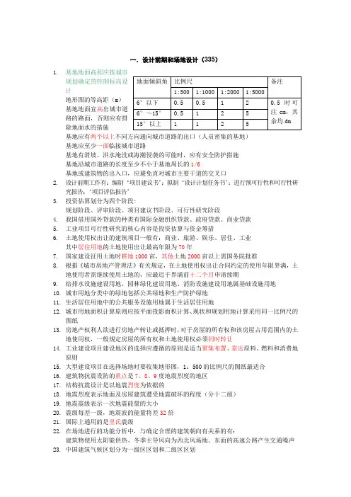 一级注册建筑师考试复习题：设计前期和场地设计