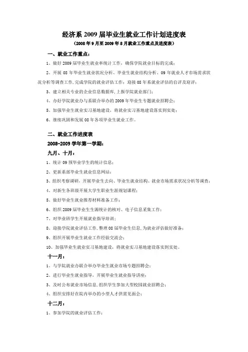 经济系2009届毕业生就业工作计划进度表