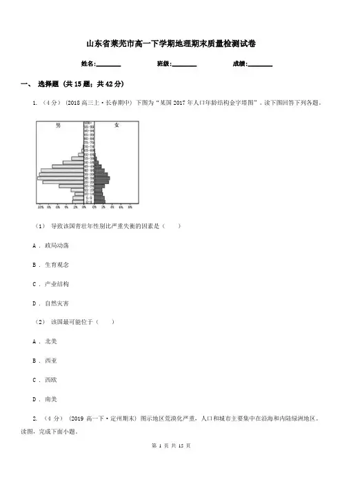 山东省莱芜市高一下学期地理期末质量检测试卷