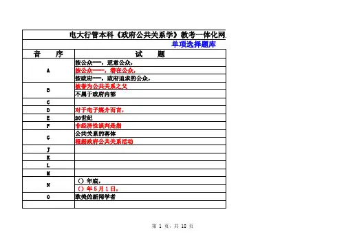 电大行管本科《政府公共关系学》教考一体化网上考试试题库