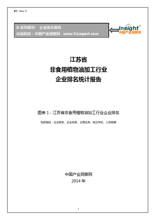 江苏省非食用植物油加工行业企业排名统计报告