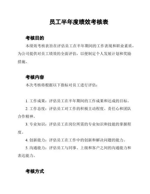 员工半年度绩效考核表
