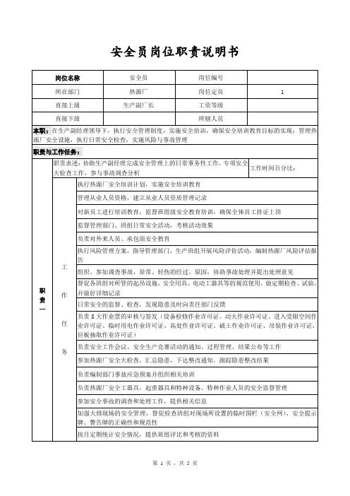 热电厂所有岗位职责说明书