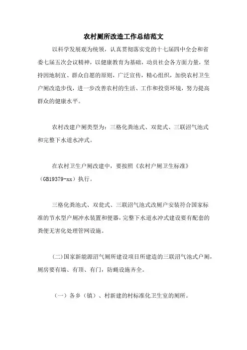 2020年农村厕所改造工作总结范文