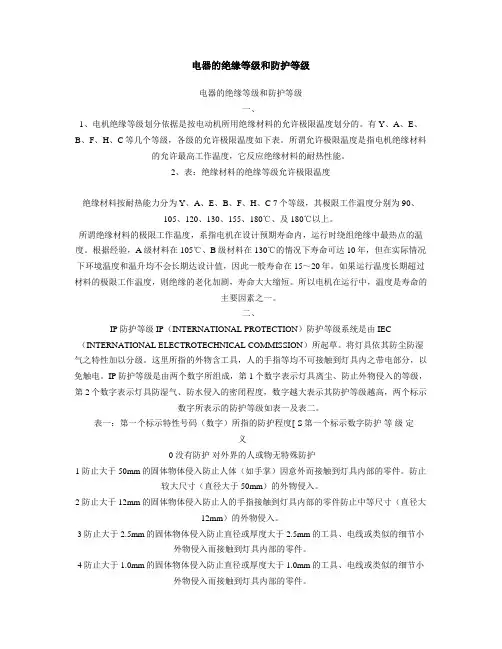电气设备绝缘等级及防护等级