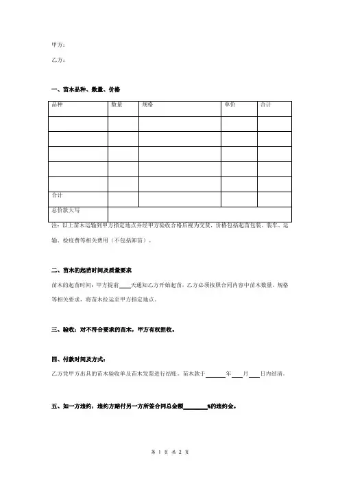 园林绿化苗木购销合同协议书范本