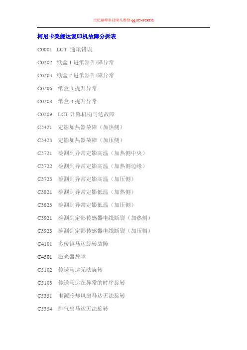 柯尼卡美能达复印机故障分拆表