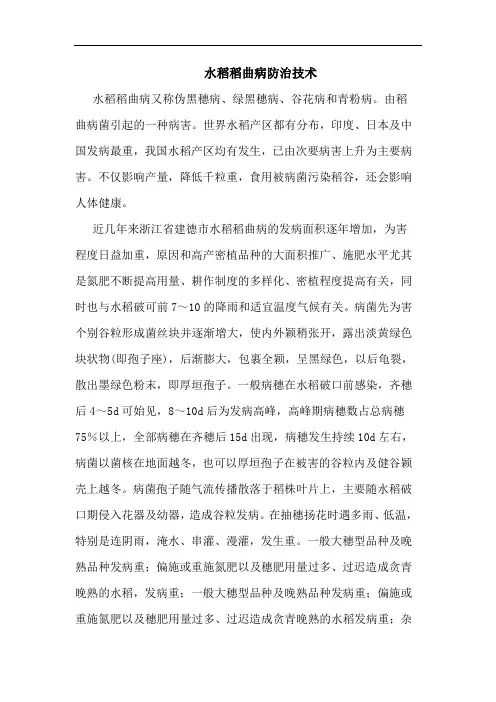 水稻稻曲病防治技术