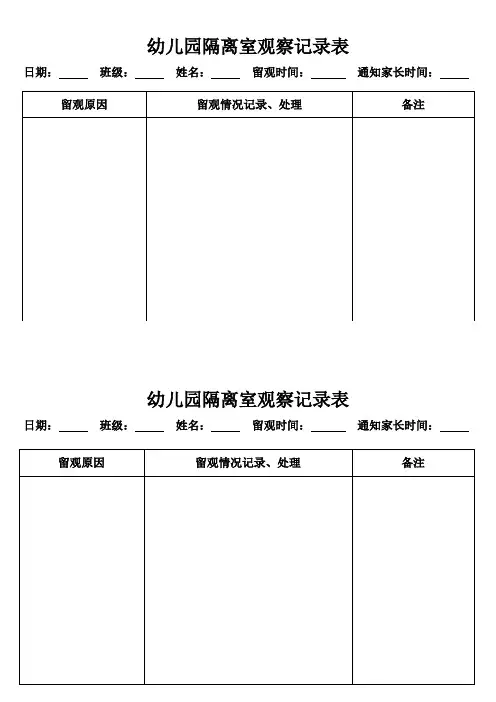 幼儿园隔离室日观察记录表