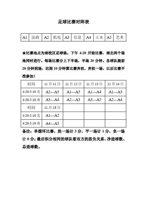 足球比赛对阵表