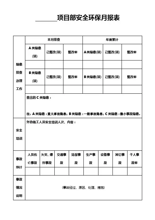 安全环保月报表