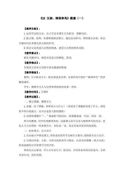 《22 父亲、树林和鸟》优质教案三套(含教学反思)