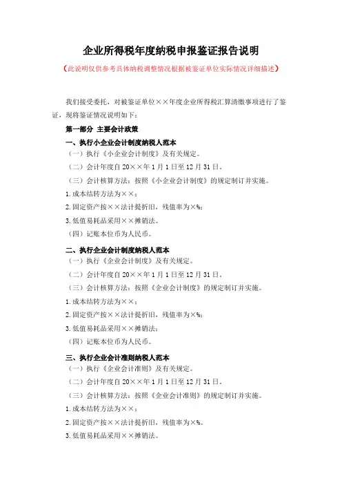 企业所得税年度纳税申报鉴证报告说明