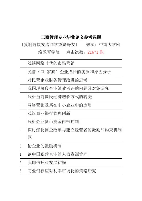 工商管理专业毕业论文参考选题