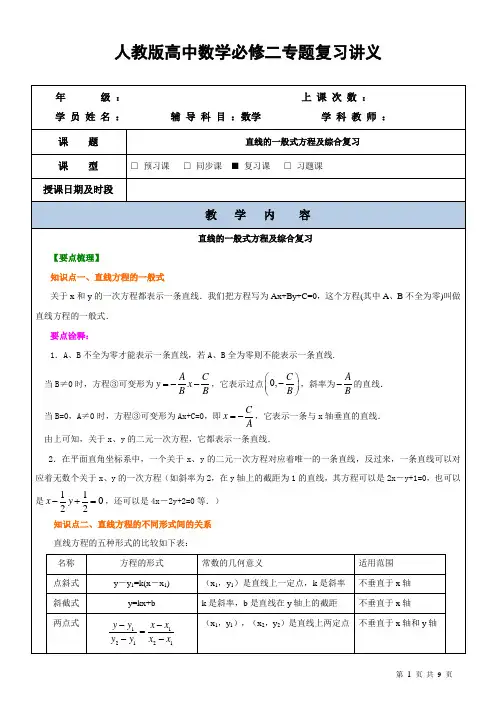 2020高考专题复习之必修二-直线的一般式方程