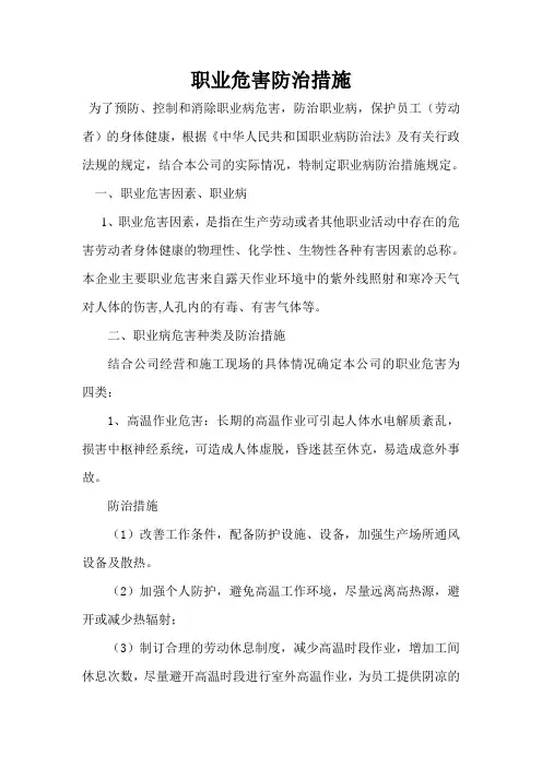 职业病危害防治措施