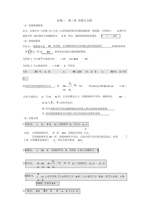 必修二第三章直线与方程知识点总结及练习(答案)