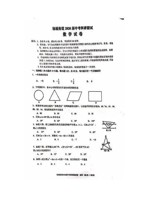 2020年广东省佛山市南海区桂城街道中考科研测试数学试卷