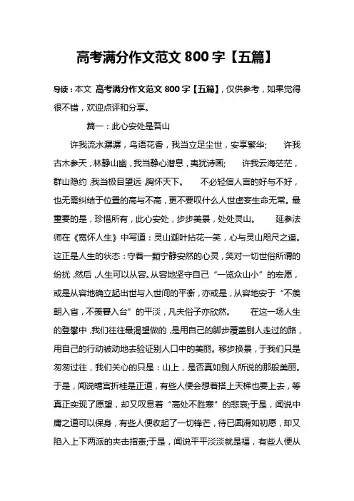 高考满分作文范文800字【五篇】