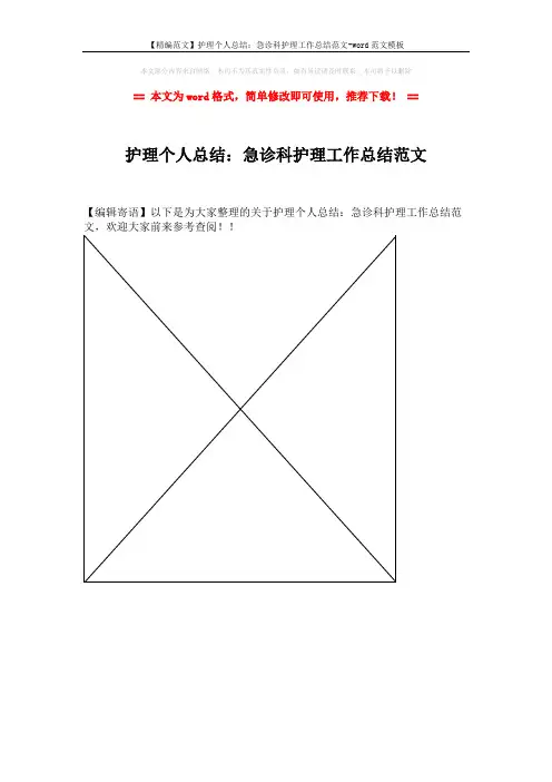 【精编范文】护理个人总结：急诊科护理工作总结范文-word范文模板 (1页)