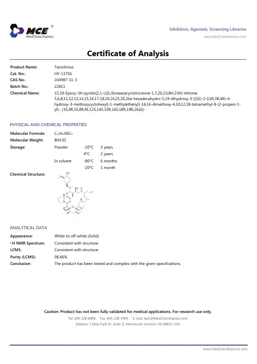 Tacrolimus_COA_22811_MedChemExpress