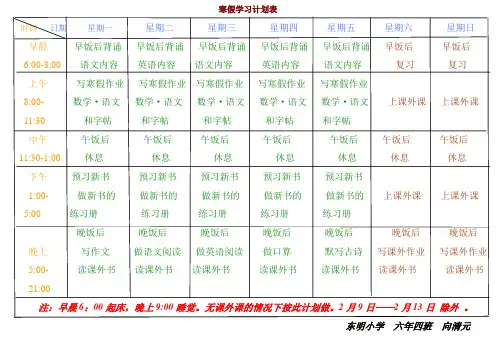 寒假学习计划表