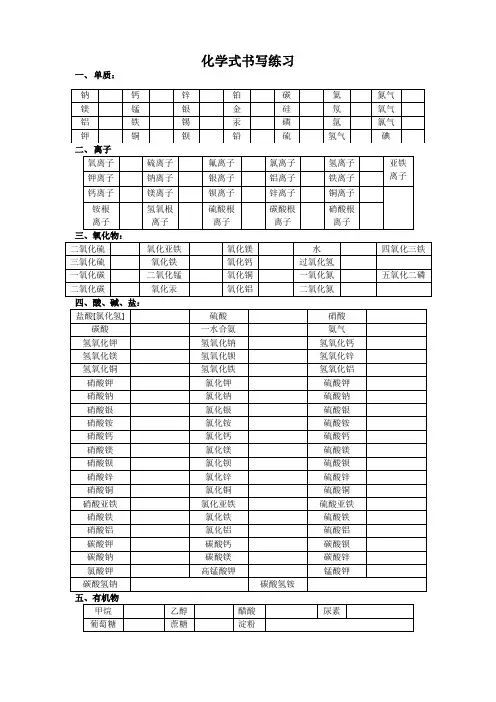 人教版九年级化学全化学式书写练习