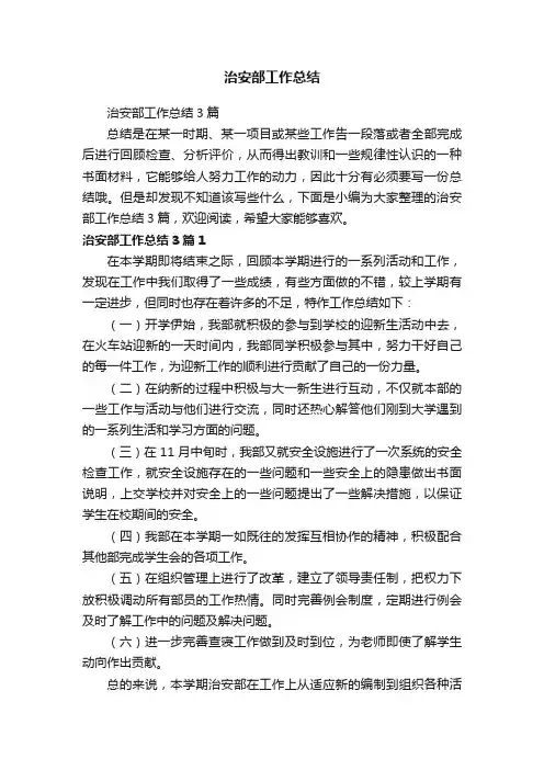 治安部工作总结
