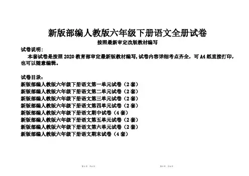新版人教版六年级下册语文全册试卷2套(新审定教材统考卷)