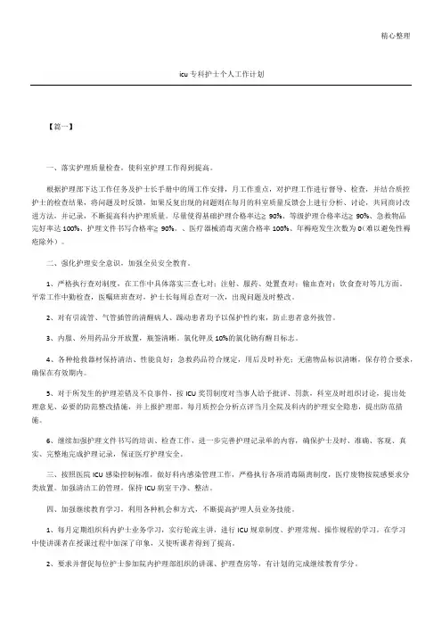 icu专科护士个人工作计划