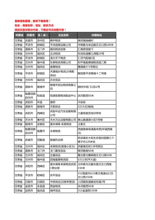 新版甘肃省托运企业公司商家户名录单联系方式地址大全1780家
