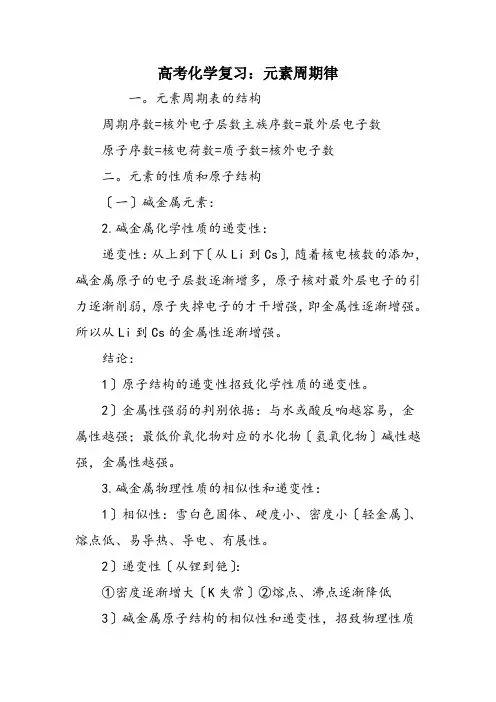 高考化学复习：元素周期律