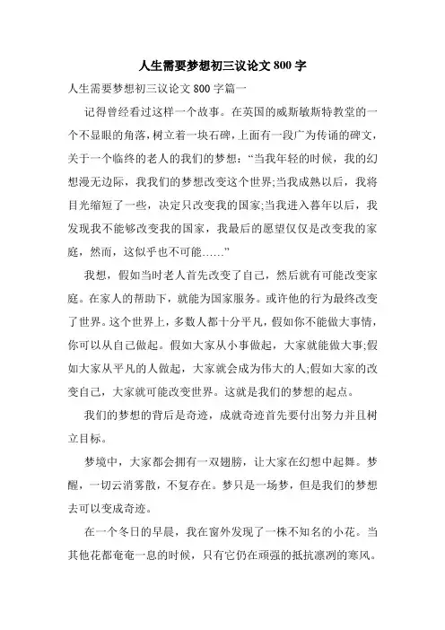 人生需要梦想初三议论文800字
