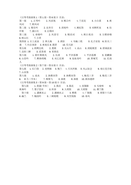 《古琴考级曲集》目录：
