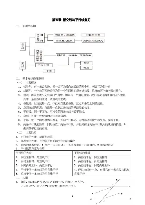 数学：第五章相交线与平行线复习课教案(人教新课标七年级下)