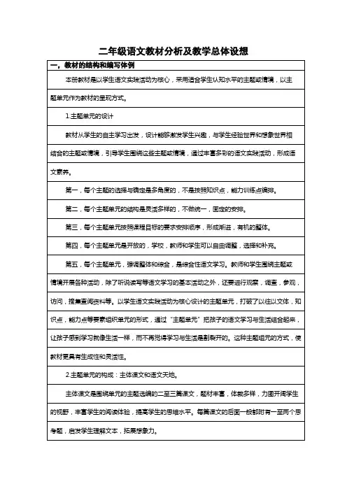 表格式北师大版二年级语文下册教案