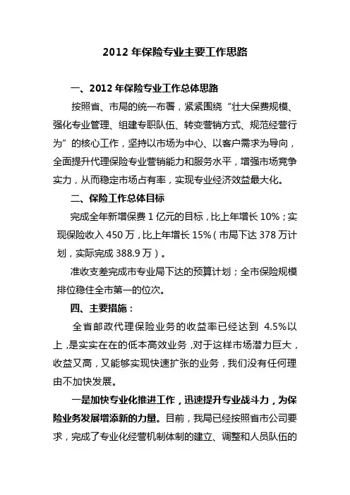 2012年保险工作思路