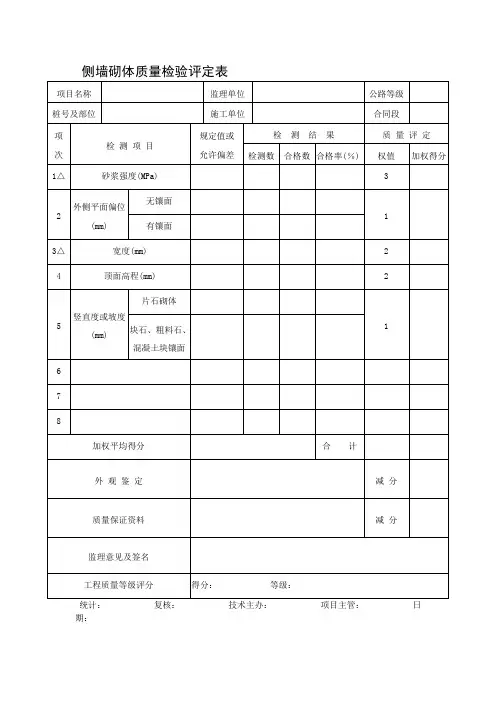 侧墙砌体质量检验评定表