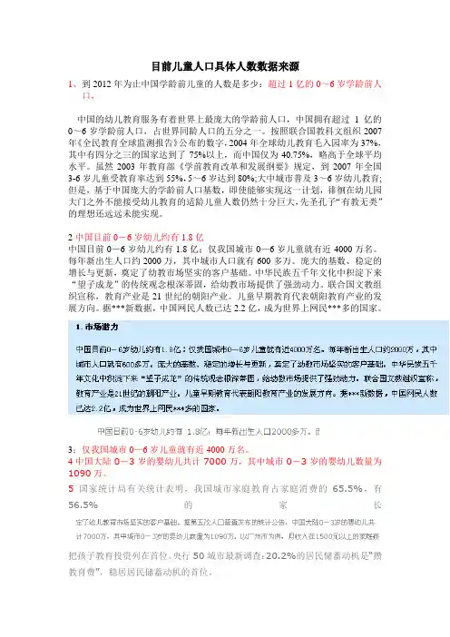 到2012年为止中国学龄前儿童的人数是1.8亿