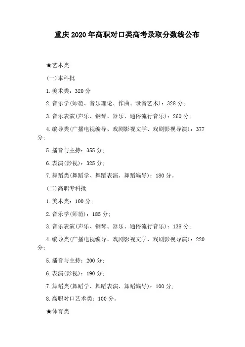 重庆2020年高职对口类高考录取分数线公布