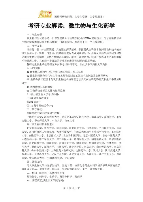 考研专业解读：微生物与生化药学