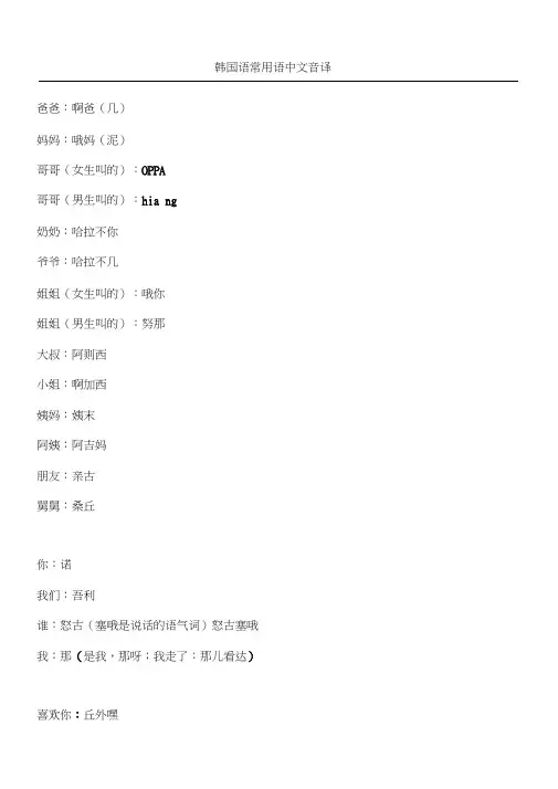韩国语常用语中文音译
