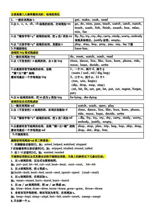 动词的三单形式、现在分词、过去式、过去分词的变化规律