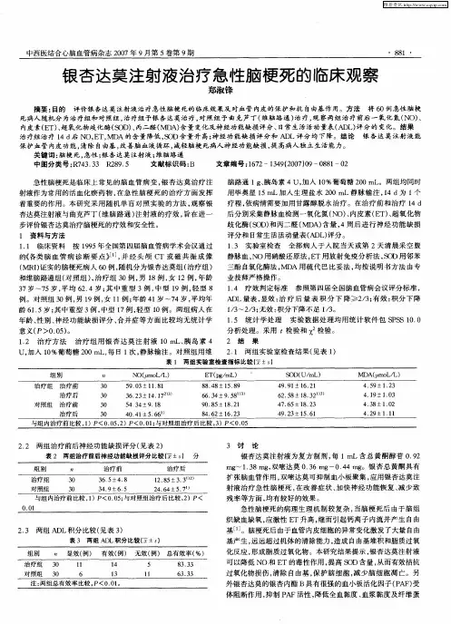 银杏达莫注射液治疗急性脑梗死的临床观察